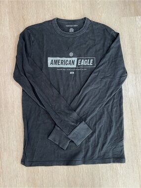 American Eagle Outfitters Black Long Sleeve Logo Tee